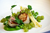 Fried scallops with peas