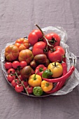 An assortment of tomatoes and chillies