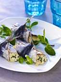 Rolled sardines with cream cheese filling