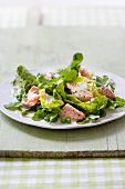 Green salad with salmon and peas