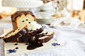 Chocolate chip loaf cake with chocolate glaze