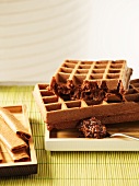 Waffles with nougat and nut brittle