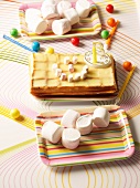 Waffles with marshmallows for a birthday treat