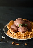 Chocolate ice cream in a waffle