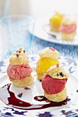 Profiteroles with fruit ice cream