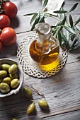 Olive oil in a glass carafe