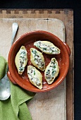 Large pasta shells stuffed with ricotta, spinach, mushrooms and parmesan