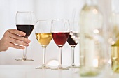 Gläser mit Rot-, Rosé- und Weißwein
