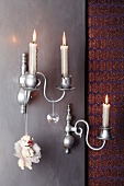 Silver scones with candles and decorations
