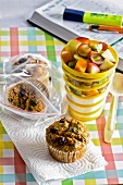Muffins and yogurt with fruit for the office