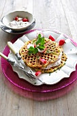 Potato waffles with herbs and radish quark