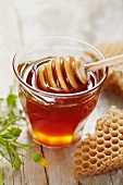 Honig mit Honiglöffel im Glas