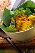 Fish curry on banana leaf