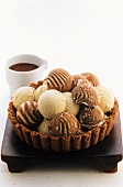 A tart case filled with scoops of icecream