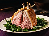 Lamb rack joint with green beans