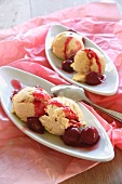 Quark ice cream with hot cherries