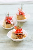 Canapés of Spanish tortilla topped with trout