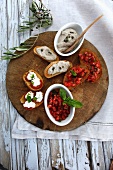 Bruschetta with tomatoes and cream cheese