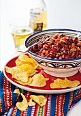 Mexican bean stew with crispy tortilla chips