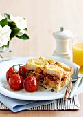 Savoury bread pudding with vegetables and feta cheese