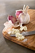 Garlic, partly chopped with salt