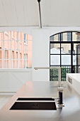 Detail of kitchen in Hat and Beaver Building apartment house, London, England