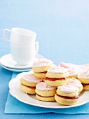 Jam sandwich biscuits with pink icing
