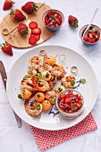 Melon and langoustine skewers with a strawberry & basil salsa