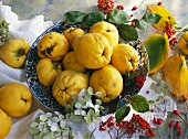 A still life of quinces and autumn leaves