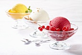 Assorted ice cream in sundae dishes