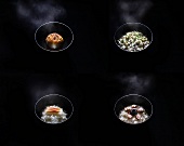 Four Assorted Japanese Donburi Bowls; On a Black Background