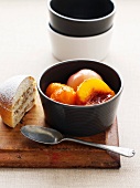 Poached fruit with cake