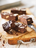 Chocolate slices on grease-proof paper