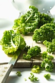 Kale on a chopping board