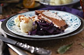 Pork loin with red cabbage and dumplings