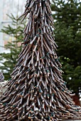 Christmas tree of twigs with fairy lights