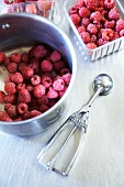 Fresh berries in a pan and in a plastic punnet