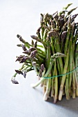 A bunch of purple and green asparagus