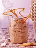 Chocolate mousse with strands of caramel
