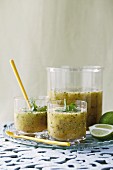 Spicy pineapple and cucumber gazpacho in glasses