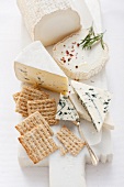 Goat's cheese and blue cheese with crackers and rosemary