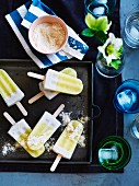 Lime and coconut ice lollies with passion fruit sorbet
