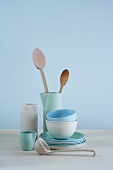 Blue and White Plates, Bowls and Containers with Wooden Spoons