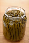 Pickled green beans in a screw-top jar