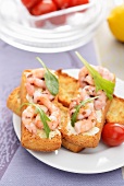 Crispy toasted rolls topped with marinated prawns