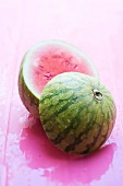 A watermelon, cut in half