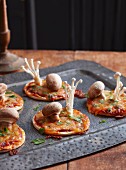 Mini mushroom pizzas for Halloween
