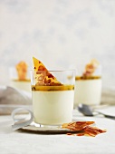 Panna cotta with passion fruit sauce and triangles of caramel