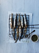 Barbecued sardines with a spicy sauce
