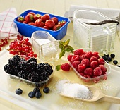 Assorted preserving sugars and fresh berries